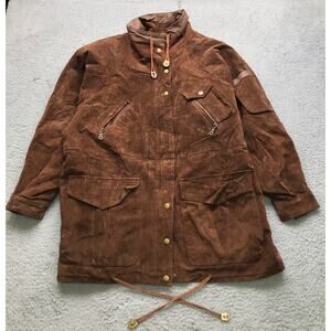 Vintage Lew Magram Suede Leather Coat Jacket Womens Large Pocket Brown